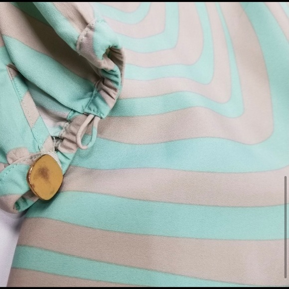 Tahari Mint Green Tan Striped Swirl Lined Dress - Picture 6 of 8
